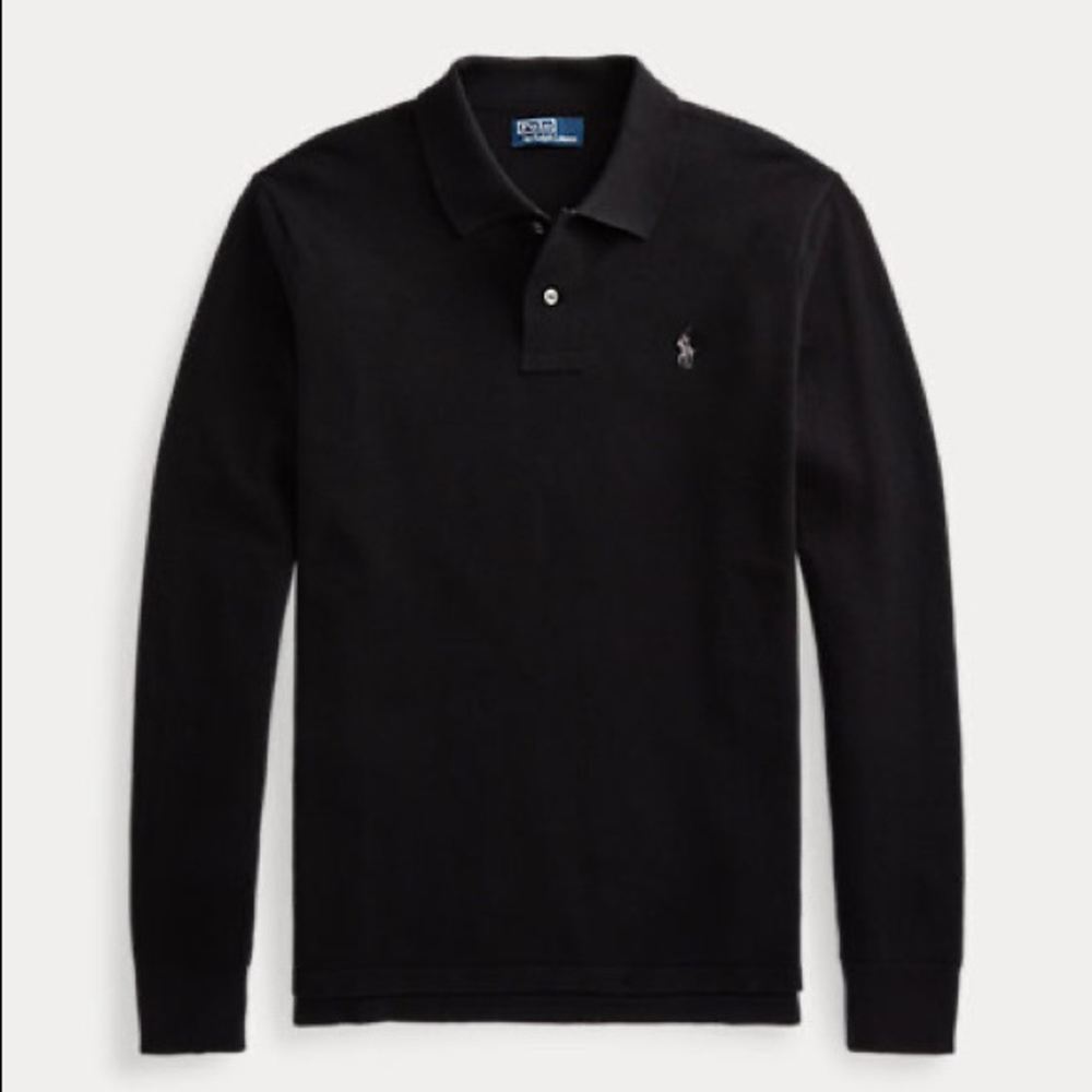 Men's Custom Slim Fit Long Sleeve Polo Mesh Shirt-BH-S Black Heather